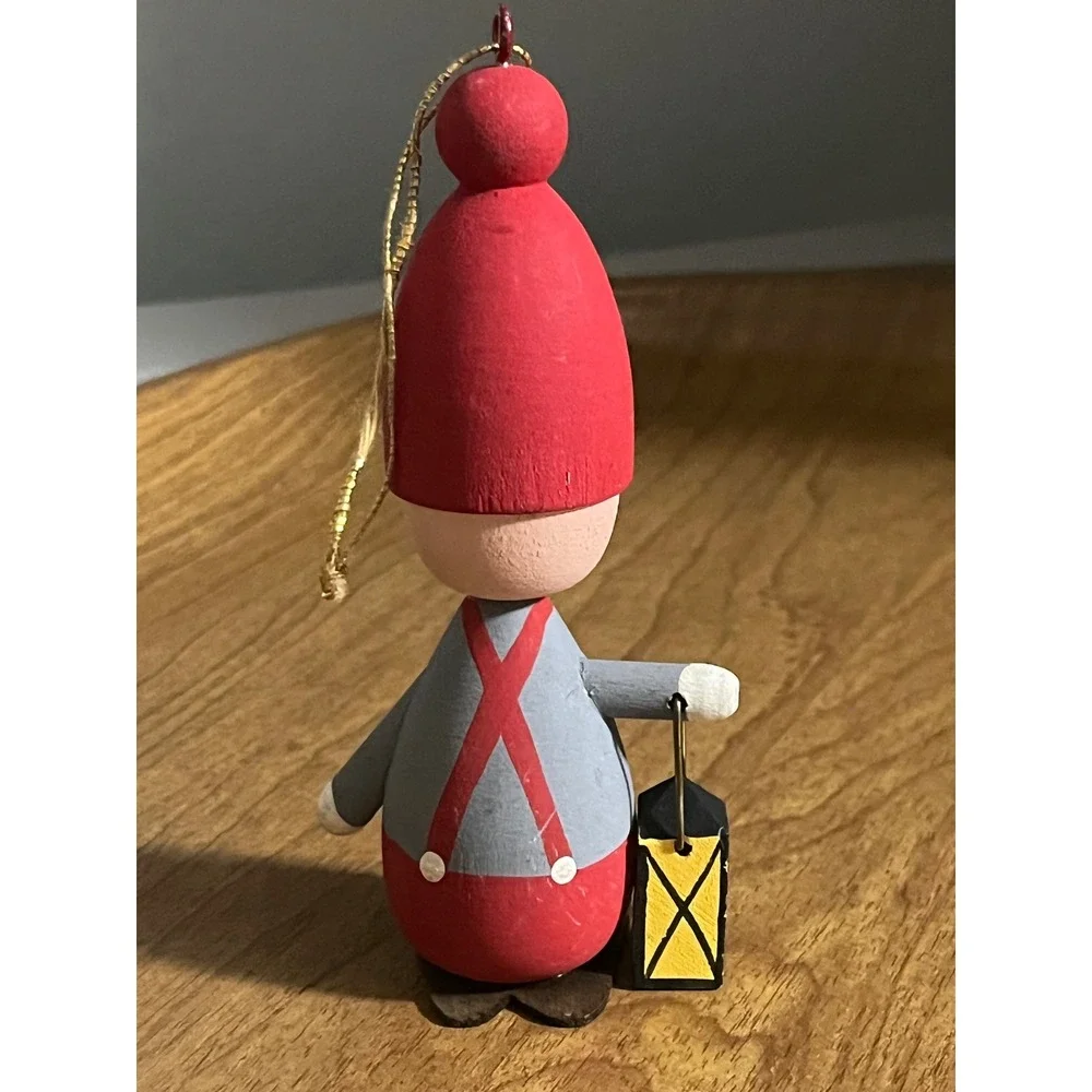 Scandinavian Folk Art Bo Svensk Tomte Gnome Elf lantern Ornament  Vtg Christmas‎